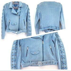 AMISU Biker Jackets Faux Suede Light Blue Size 2